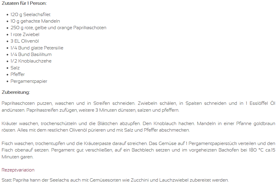 Rezept - Kräuterseelachs in Pergament