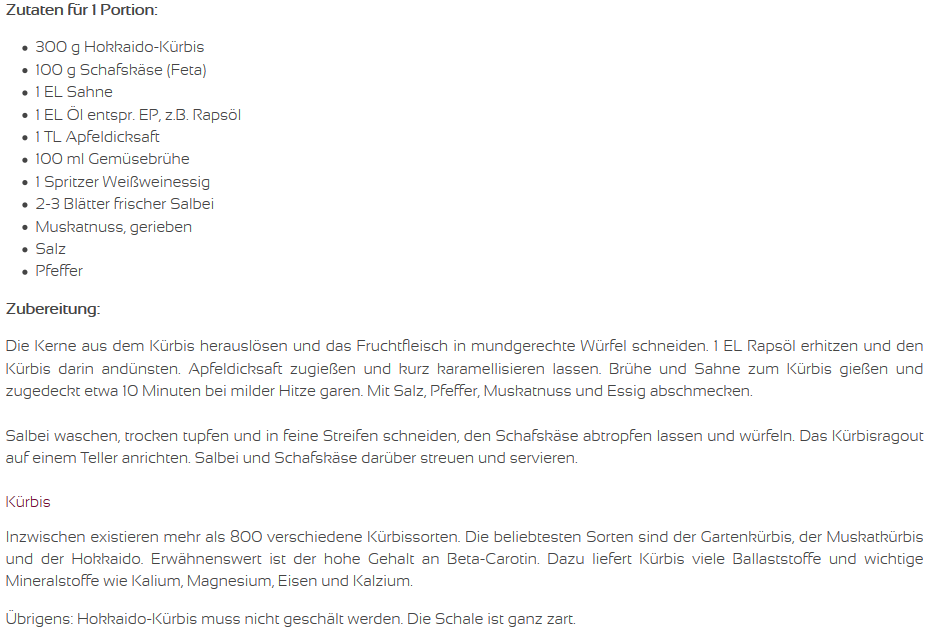 Rezept - Kürbisragout mit Feta
