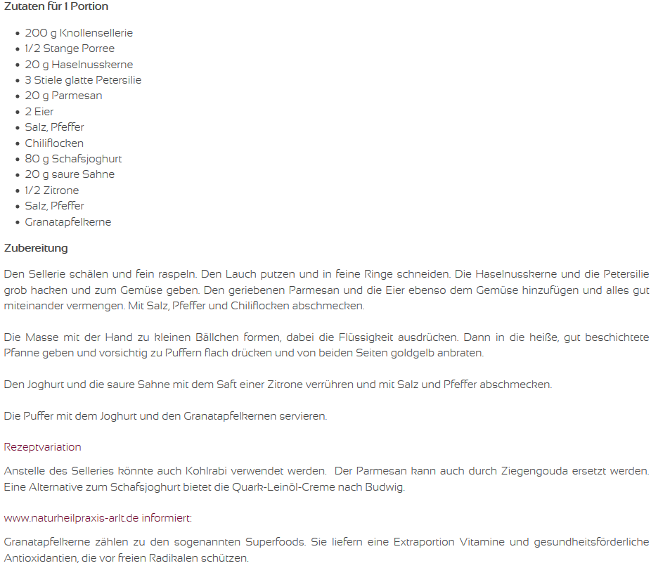 Rezept - Sellerie-Lauch-Puffer